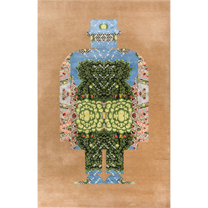 พรมขนสัตว์ผสมไหมถักมือสีเบจน้ำตาลลายใหม่สำหรับห้องนั่งเล่น ห้องโถง ทางเดิน รูปทรงสี่เหลี่ยมผืนผ้า ดีไซน์แบบจิ๊กซอว์-AKWS-9011 - Product Image 1