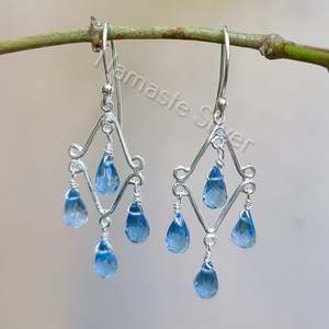 Pendientes Colgantes de Plata de Ley 925 con Topacio Azul, Hechos a Mano, con Cuentas Naturales en Forma de Lágrima, Material Principal Oro, Regalo para Ella - Product Image 1