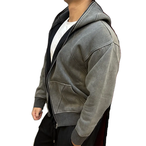 เสื้อฮู้ดดี้ผู้ชายผ้าฟลีซเนื้อหนา 100% ผ้าฝ้าย แห้งเร็ว สำหรับฤดูหนาว ดีไซน์เฉพาะตัว ตกแต่งด้วยการเย็บสีตัดกัน สไตล์สตรีทแวร์ - Product Image 3