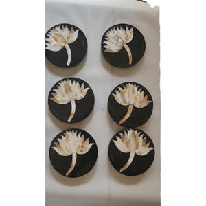 Dessous de verre en marbre fait main avec vadrouille en pierre absorbante incrustée de pierre avec motif unique Tapis et tampons fabriqués à la main - Product Image 1