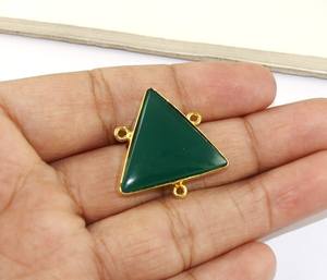 925 argent Sterling 12mm naturel vert Onyx Cabochon trillion lunette réglage Triple boucle lien breloque connecteurs faisant des bijoux - Product Image 3