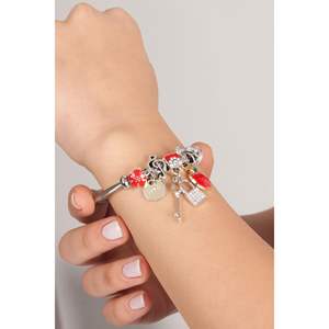 <b>Red</b> Steel Fashion Charm <b>Bracelet</b>-Long 17cm Length for Women/Girls - Product Image 3