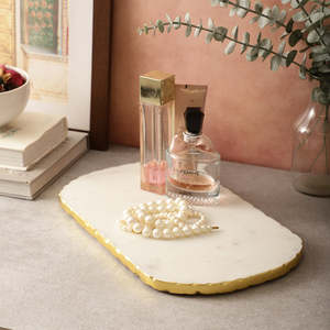 Plateau en marbre élégant Plateau de service décoratif de luxe pour table à manger Organisateur de vanité de cuisine Cadeau d'accent moderne et élégant - Product Image 4