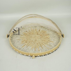 Handmade Mother of Pearl Plates with Bamboo Lid for <b>Kitchen</b> Use Bamboo Food Cover <b>Storage</b> <b>Container</b> made in Vietnam - Product Image 1