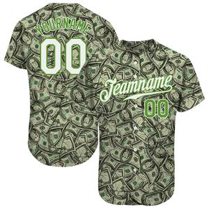 Directo Engro Sportswear Industry Custom Green White-Neon Green 3D Design Dollar Authentic Baseball Jersey Plus Size Design - Product Image 1