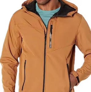 Chaqueta Softshell de invierno hecha a medida más vendida con cuello levantado de lona y logotipo frontal con capucha transpirable de alta calidad para hombres - Product Image 6