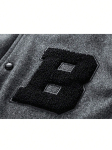 Manteau d'hiver personnalisable pour hommes tissu de laine manches en cuir PU garniture rayée lettre patchs veste à capuche avec support - Product Image 3