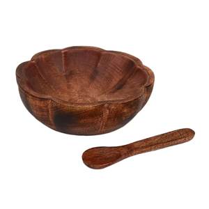 Handmade Wooden Serving <b>Bowl</b> With Spoon Round Shape For Kitchenware Tabletop Multipurpose Food & <b>Snacks</b> Serving <b>Bowls</b> - Product Image 4
