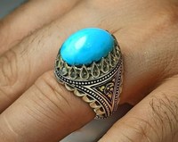 Turquesa Natural Neeshapuri Feroza de Alta Calidad, Plata de Ley 925, Hecha a Mano, Estilo Art Deco, Certificación IGI, Ideal para Festividades