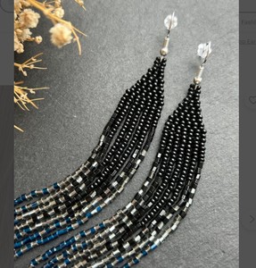Made Just for You Bead <b>Earrings</b> Long Ombre <b>Earrings</b> Black <b>Blue</b> Very Long <b>Earrings</b> Extra Long <b>Earrings</b> - Product Image 2