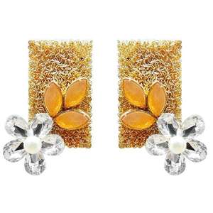 Kriaa Gold-Plated <b>Resin</b> <b>Stone</b> Floral Dangler Earrings 1311405C Fine Cuff Jewelry - Product Image 1