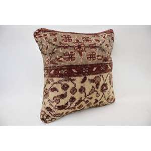 Oreiller en laine imprimé vintage bohème 14x14 Beige coussin tissé Kantha Patchwork coussin décoratif uni pour une utilisation au sol - Product Image 2