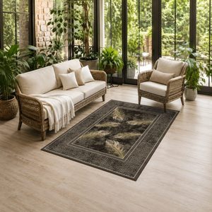 Tapis de salon en chenille antidérapant, imprimé numériquement, motif design beige et marron, lavable en machine, vente en gros RUGS DEPOT LXDP-0832 - Product Image 6