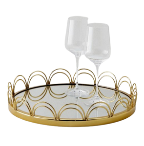 Golden Glass Unique Serving Trays <b>Gold</b> Finished Metal <b>Mirror</b> Tray with Decorative Design Christmas Trays - Product Image 2
