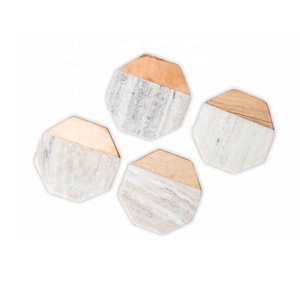 Dessous de verre géométriques blancs en marbre et bois Lot de 6 sous-verres faits à la main pour boissons, café, thé, décoration intérieure - Product Image 5