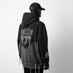 Sweat à capuche premium 320 GSM en molleton de coton lourd, noir et gris, style délavé, logo brodé personnalisé, sweat à capuche basique - Product Image 4