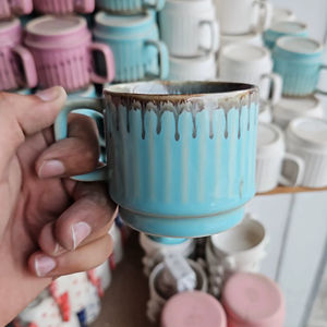 แก้วกาแฟสีฟ้าอ่อนพร้อมชุดขอบหยดน้ำตาลถ้วยชากาแฟเซรามิกของขวัญ1แก้ว - Product Image 3