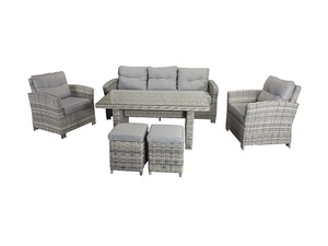 DL Furniture Ensemble de patio extérieur moderne 6 pièces en rotin PE Canapé sectionnel de jardin Table basse pour salle à manger Hôtel Cour Parc Utilisation - Product Image 5