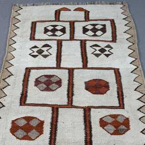 Vintage <b>Rug</b>, <b>Runner</b> 3.2x11.2 ft Turkish <b>Rug</b>, White Brown Solid Wool <b>Rug</b> - Product Image 5