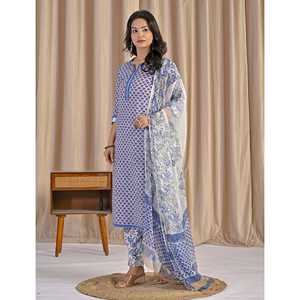 Conjunto Casual de Kurta y Pantalón de Algodón Beige con Estampado a Mano - Product Image 4