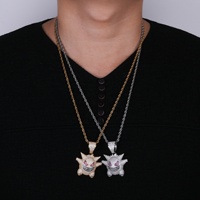 Venta al por mayor Iced Out Anime Unique Gengar Charm collar joyería regalo Hip Hop mascota elfo fantasma Colgante con cadena de cuerda de acero inoxidable