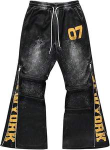 Pantalons cargo vêtements pour hommes Pantalons de survêtement évasés lavés avec fermeture à glissière et cordon de serrage Pantalons de jogging empilés avec poches - Product Image 2