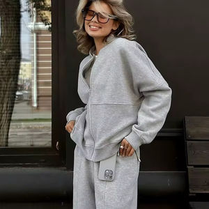 OEM Oversize Autumn Winter New Solid Color Cotton Plain <b>Jogging</b> Suit Padded Zipper Casual Suit Cardigan Straight <b>Pants</b> Suit - Product Image 6