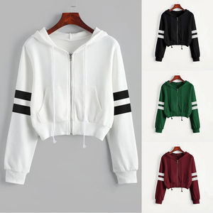 Chaqueta recortada con cremallera para mujer de moda 2025 Sudadera con capucha corta de color degradado sólido con diseño de mariposa y bolsillos y capucha - Product Image 2