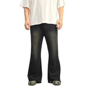 Pantalones de chándal de algodón de peso pesado French Terry, lavado con ácido, desteñido al sol para dobladillo crudo, pierna acampanada, ropa de calle, patrón recto de cintura alta - Product Image 3