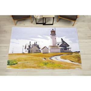 Tapis en laine imprimé style peinture Highland Light, Tapis artistique, Tapis paysager, Tapis Edward Hopper, Tapis célèbres, Design patchwork, Style traditionnel - Product Image 3