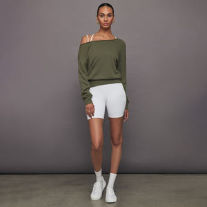 Haute qualité personnalisé femmes Baggy à manches longues ourlet brut sweat hors épaule goutte-épaule impression hiver éponge tissu - Product Image 5