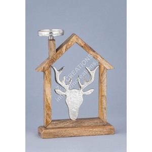 Metal Deer Star Sculpture Wood House Frame <b>Tealight</b> <b>Holder</b> Home Garden Christmas Decor Factory Customizable Nickel Finish - Product Image 1