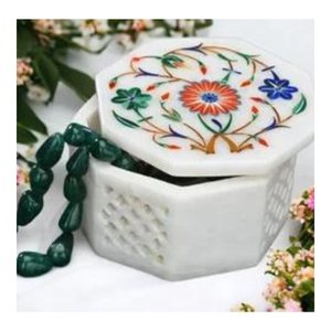 Haut décoratif en forme d'octogone en marbre blanc naturel de qualité indienne faite à la main pour boîtes à bijoux de style luxe boîte-cadeau - Product Image 1