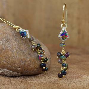 Noir feu éthiopien opale goutte boucles d'oreilles pour femmes bijoux Vintage à la main octobre pierre de naissance cadeau élégant opale boucles d'oreilles - Product Image 1