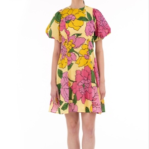 Floral Print A-Line Mini <b>Dress</b> Cap Sleeve O-Neck <b>Loose</b> Fit Casual <b>Summer</b> Women Woven Polyester Fabric Cotton Lining ODM - Product Image 1