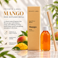 Recharge de diffuseur à bâtonnets parfum mangue marque privée 200ml + bâtonnets |   Parfum d'ambiance tropical fruité |   Fabricant OEM Espagne