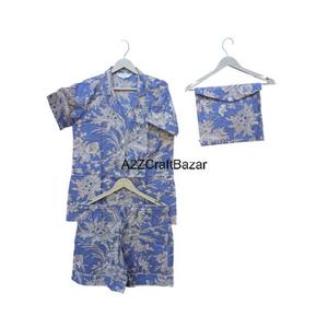 Conjunto de pijama de algodón romántico para mujer, pijama corto con estampado Floral de bloque de mano para verano y primavera, ropa de dormir y ropa de playa de estilo indio - Product Image 5
