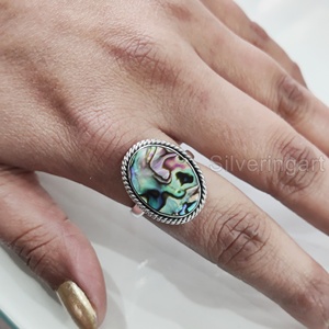 แหวนผู้หญิง เปลือกหอยเป๋าฮื้อธรรมชาติ พลอย แหวนเรียบง่าย คริสต์มาสแบบตะวันออก วันครบรอบ เครื่องประดับทำมือ แหวนเงินแท้ 925 - Product Image 2