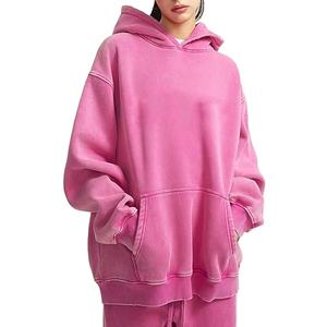 Sweat à capuche femme oversize délavé à l'acide Vintage coupe ample conception épaule tombante Techniques brodées manteau d'hiver de marque privée pour - Product Image 1