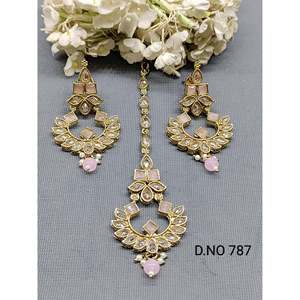 Polki Mehandi <b>Ruby</b> Bridal Earrings with 24K Gold Plate-Luxury Wedding Jewelry Set - Product Image 4