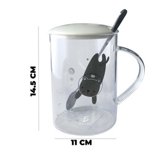 Tazza in Vetro Leggera con Divertenti Disegni di Animali, Include Coperchio e Cucchiaio - Product Image 1