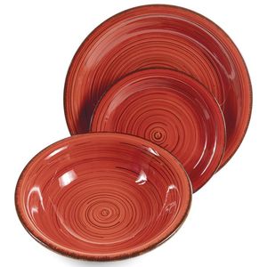 Set di Stoviglie in Ceramica Dipinte a Mano Rosso Chiaro Dubai, 9 Pezzi, Design Moderno, per Uso Domestico - Product Image 1