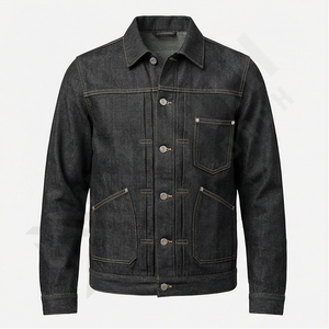 Veste en jean foncé pour homme, vêtement utilitaire structuré, style streetwear, manteau en coton, grandes poches, vêtements décontractés tendance - Product Image 1