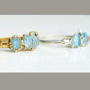 Bagues en plaqué or brut aigue-marine bijoux galvanisés en pierres précieuses bagues minimalistes bague en plaqué or brut naturel - Product Image 5