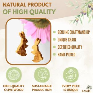 Décoration de Pâques suspendue : Lapin de Pâques en bois d'olivier avec écorce - Product Image 2