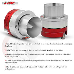 5Core Super Tweeter 1 Inch Neodymium 300W Compression Titanium Bullet Tweeters w Aluminum <b>Frame</b> 2-16kHz Frequency Range - Product Image 4