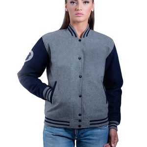 เสื้อแจ็คเก็ตวาร์ซิตี้ผู้หญิงคุณภาพสูง ระบายอากาศได้ดี กันน้ำ สีพื้น  ผ้าขนสัตว์ทั้งตัว  ตกแต่งด้วยหนัง  พร้อมบริการปักลายตามสั่ง - Product Image 1