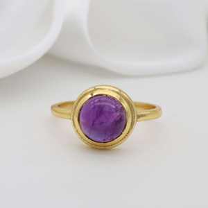 Exclusive Classic 18k Gold Plated <b>Purple</b> Amethyst Gemstone Designer Brass Rings Shape Natural Stone Bezel Setting <b>Jewellery</b> - Product Image 5
