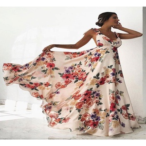 Elegante Vestido Maxi de Gasa con Estampado Floral, Cuello en V, Sin Mangas, Corte en A, Largo hasta el Suelo, Vestido Formal de Noche, Estilo Romántico - Product Image 1