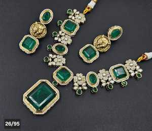 Elegant Antique Gold Plated Necklace and <b>Earring</b> Set With Kundan Studded Square Shape Designer Jewelry Women Perfect for Gifting - Product Image 2